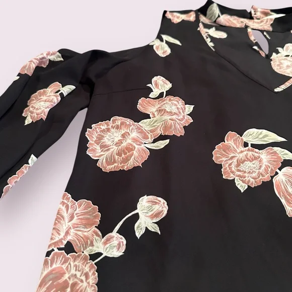 Women's Cupcakes & Cashmere Black Blouse with Pink Floral Cold Shoulder Design - Picture 3 of 11